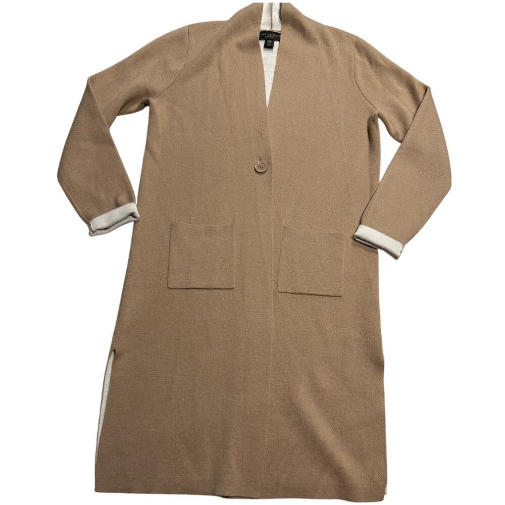 Paul Costelloe Duster Cardigan Sweater Wool Long Line Button Womens Medium Tan